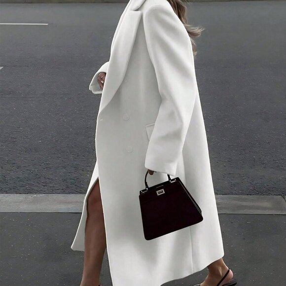 Jackets & Blazers - White Casual Women's Minimalist High-End Long Loose Fit Overcoat